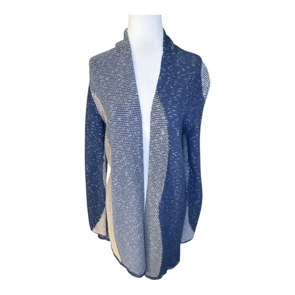NIC+ZOE Geometric Print Open Front Cardigan Sweater Blue Grey XS